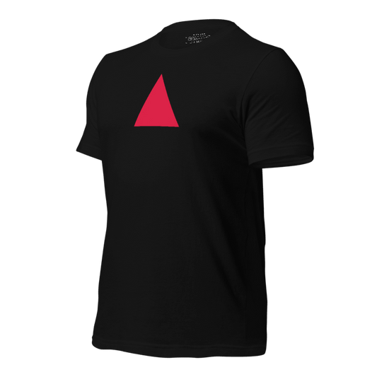 STEJEX black t-shirt with a red triangle on the chest against a white background